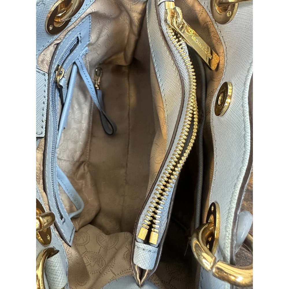 Michael Kors Cynthia Satchel Pale Blue Saffiano Leather Chain Handle Handbag - Picture 8 of 16